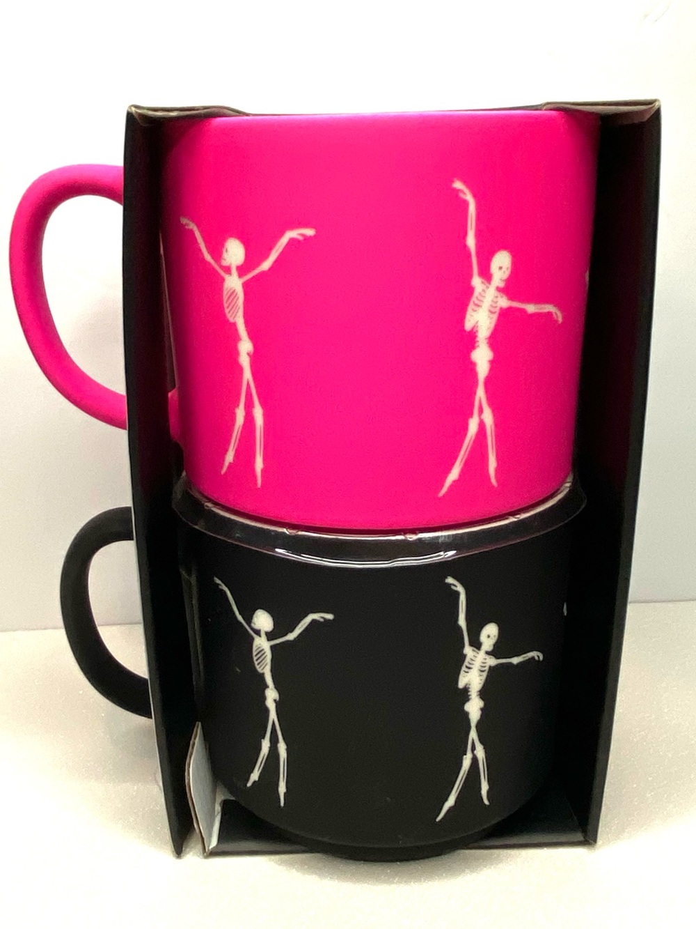 Set of Pink and Black Skeleton Print Mugs glow in the dark - Home Dining